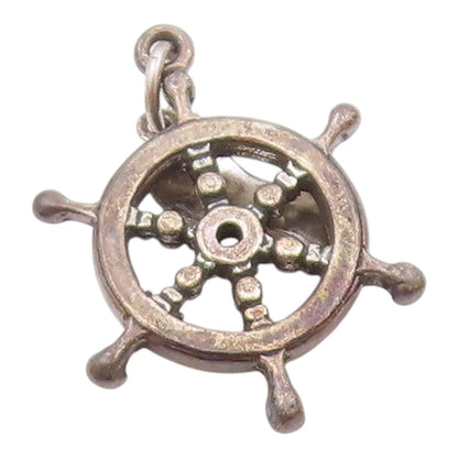 925 Sterling Silver  Vintage Captain's Ship Wheel Charm Pendant  PT21789