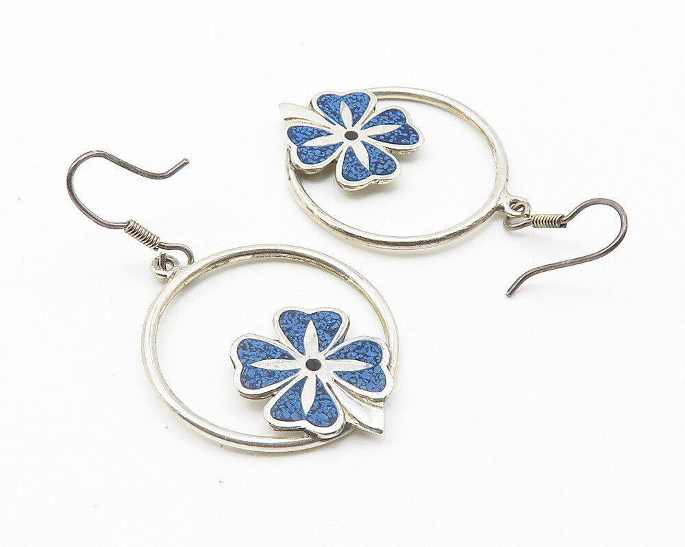 CASTELANA 925 Sterling Silver Vintage Turquoise Onyx Clover Earrings EG5861