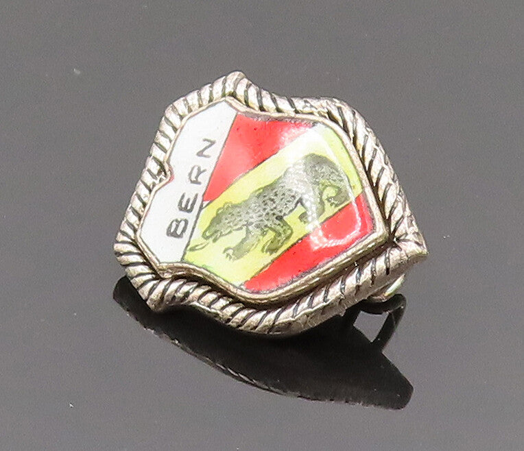 925 Sterling Silver  Vintage Enamel Bern Coat Of Arms Crest Brooch Pin BP10145