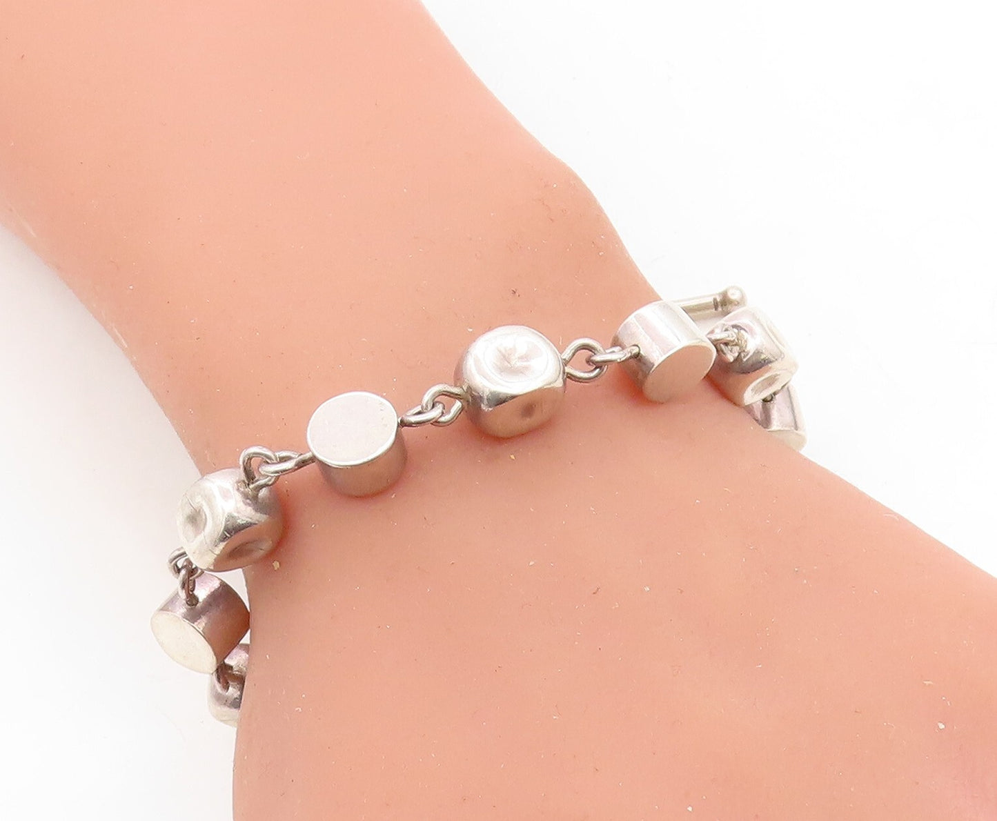 BRENDA SCHOCHFELD 925 Sterling Silver  Vintage Beaded Chain Bracelet  BT3048