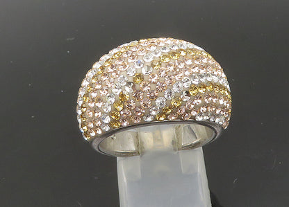 JACMEL 925 Silver  Vintage Shiny Crystal Striped Dome Band Ring Sz 8  RG21954