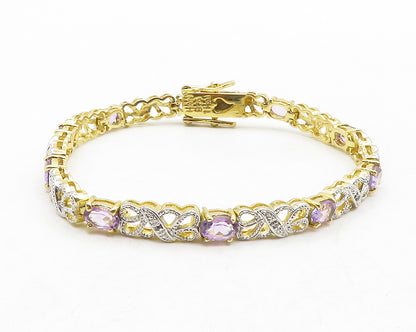925 Sterling Silver Genuine Diamonds & Amethyst Two Tone Chain Bracelet  BT5120