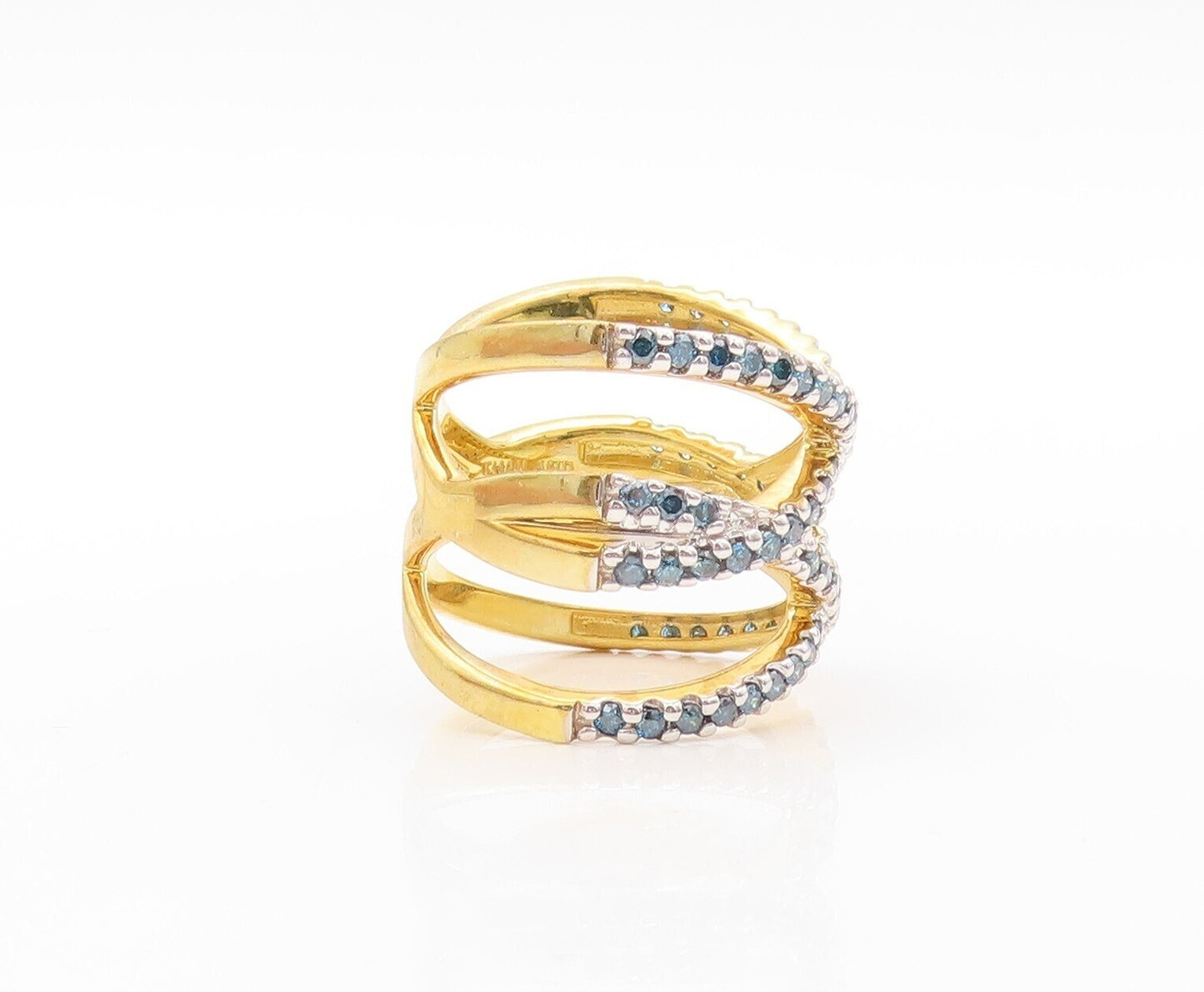 925 Sterling Silver Vintage Ring Gold Plated Cutout Blue Diamonds Sz 7.5 RG30808