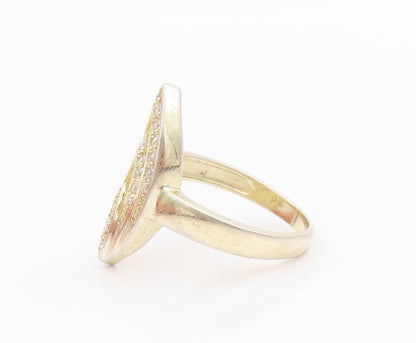 925 Sterling Silver Vintage Ring Gold Plated Leaf Cut CZ Design  Sz 7.5  RG33110