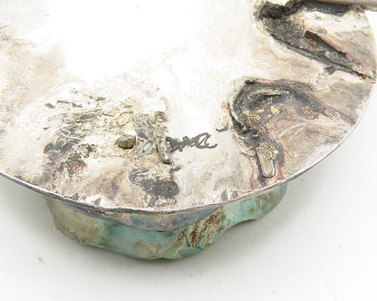 NATIZ 925 Sterling Silver  Vintage Turquoise Modernist Design Pendant  PT7769