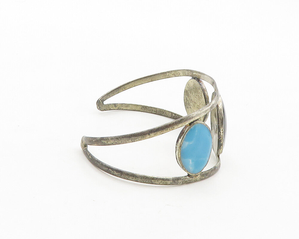 925 Sterling Silver Vintage Turquoise Black Onyx & Jasper Cuff Bracelet BT7698
