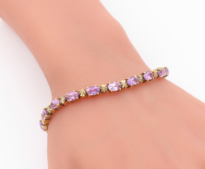 925 Sterling Silver  Vintage Genuine Diamond & Amethyst Chain Bracelet  BT8395