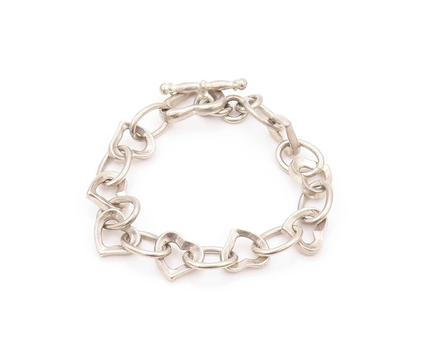 925 Sterling Silver Vintage Bracelet Rings & Cutout Hearts Linked  BT11135