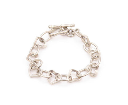 925 Sterling Silver Vintage Bracelet Rings & Cutout Hearts Linked  BT11135