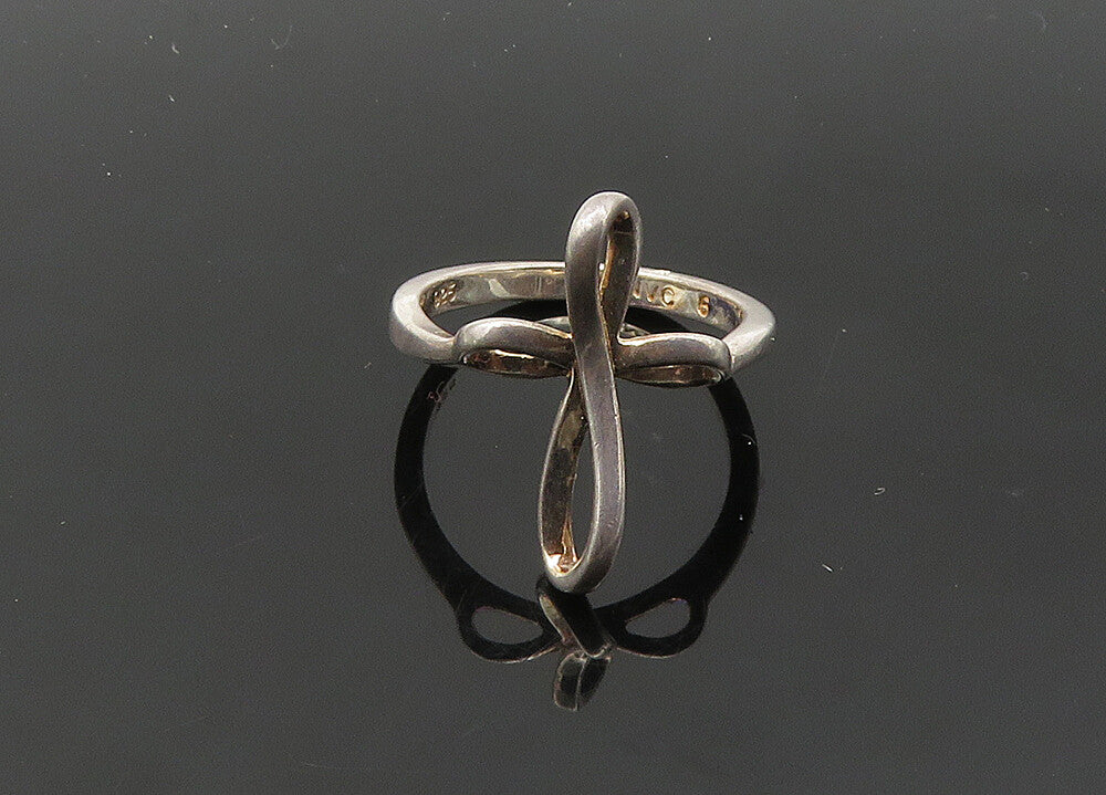 925 Sterling Silver  Vintage Religious Cross Ribbon Band Ring Sz 6  RG21360