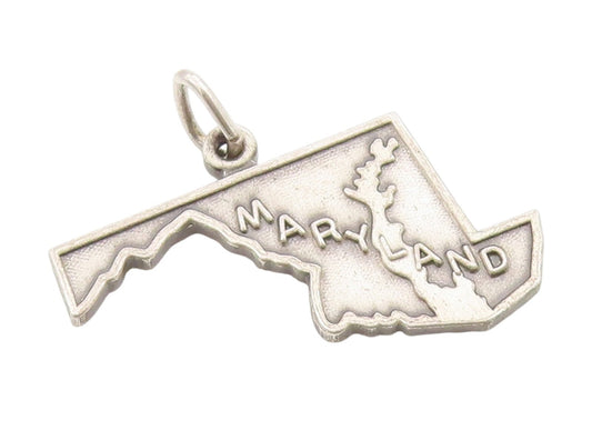 925 Sterling Silver Vintage Pendant Classic Maryland State Map Charm  PT25457