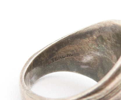 925 Sterling Silver Vintage Ring School 1967 Solid Carved Sapphire Sz 7  RG27909