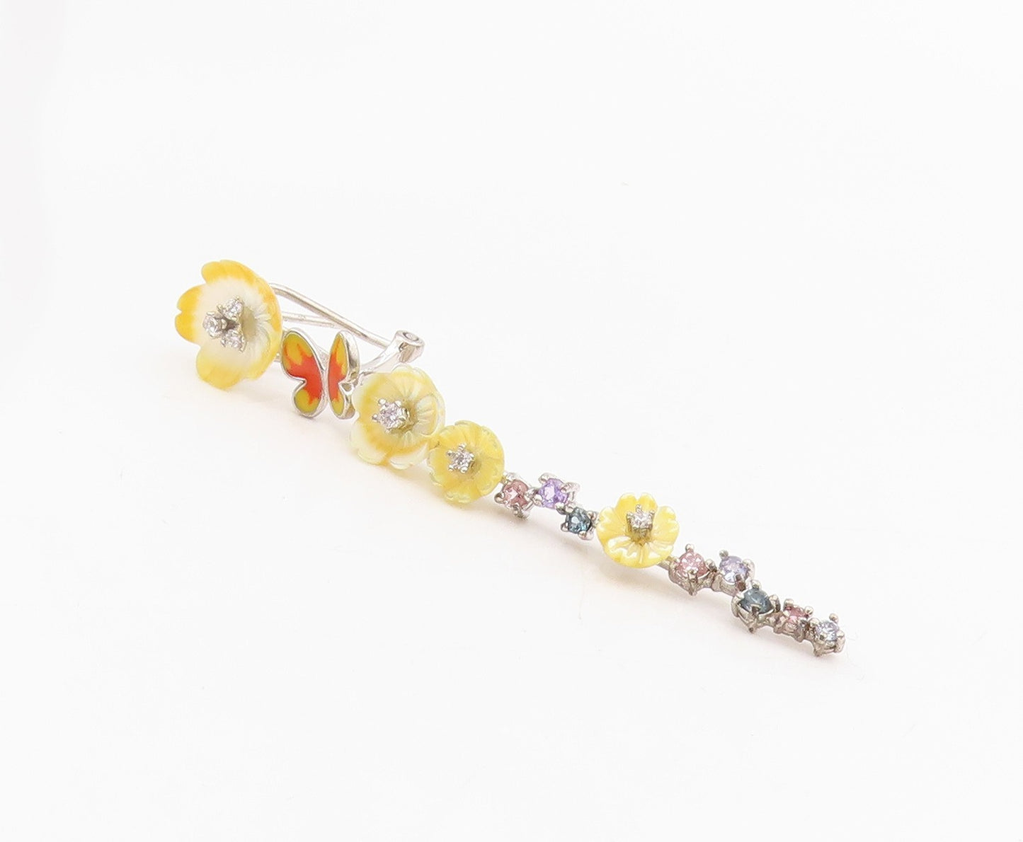 925 Sterling Silver Vintage Earrings Multi Gemstone Floral Butterfly  EG13852