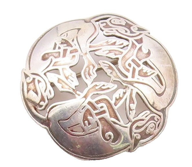 T.J.H IRELAND 925 Silver  Vintage Openwork Carved Dome Brooch Pin  BP10082