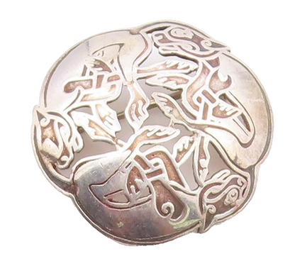 T.J.H IRELAND 925 Silver  Vintage Openwork Carved Dome Brooch Pin  BP10082