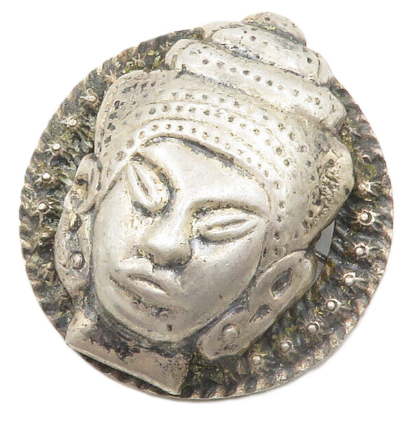 925 Sterling Silver  Vintage Antique Dark Tone Woman Face Brooch Pin  BP4577