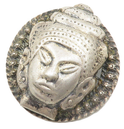 925 Sterling Silver  Vintage Antique Dark Tone Woman Face Brooch Pin  BP4577