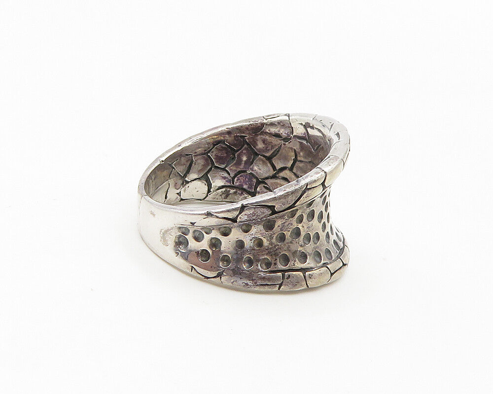 925 Sterling Silver  Vintage Dotted Pattern Concave Band Ring Sz 6.5  RG18280