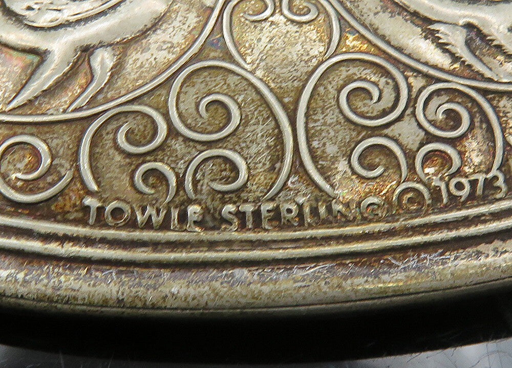 TOWLE 925 Silver  Vintage Antique 1973 Floral Swirl Birds Pendant  PT15660
