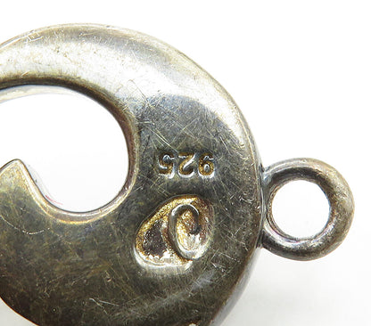 925 Sterling Silver  Vintage Dark Tone Open Round Swirl Pendant  PT12305