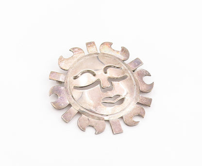 925 Sterling Silver Vintage Brooch Pin MEXICO Puffed Sun Face Cutout  BP12505