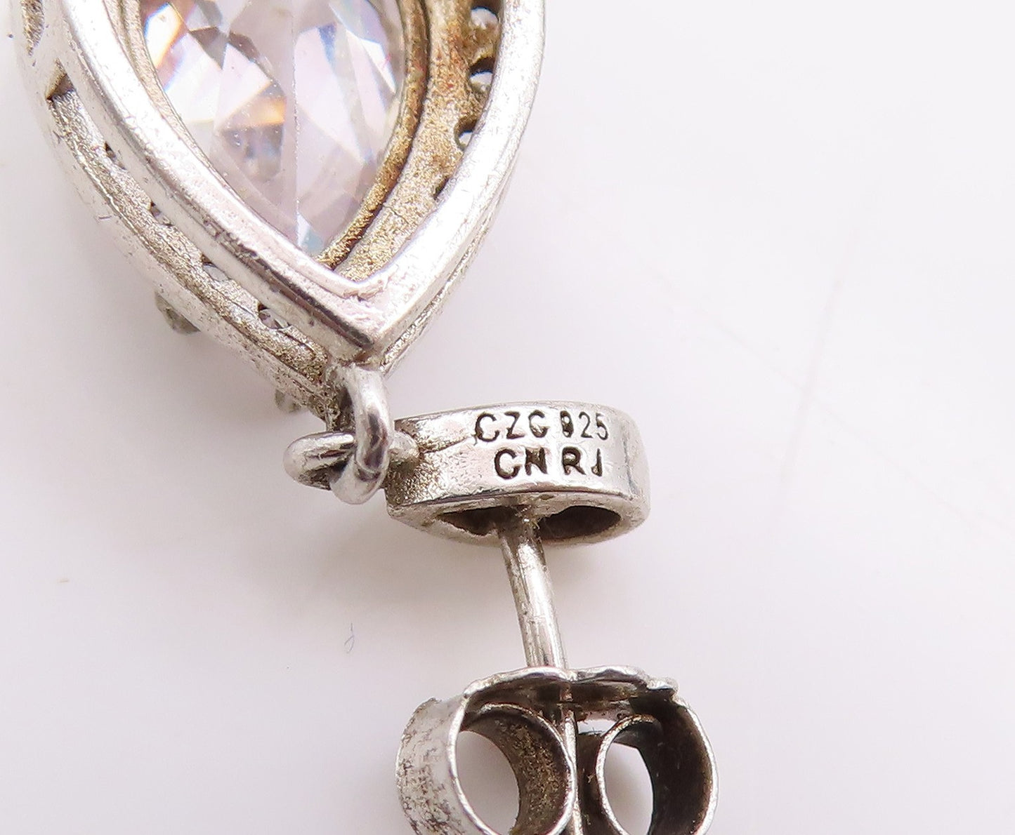 925 Sterling Silver Vintage Earrings Two Shape Sparkling CZ  Pear Drops  EG13707