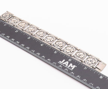 925 Sterling Silver Vintage Bracelet Cutout Maple Leaf Panel Band  BT11268