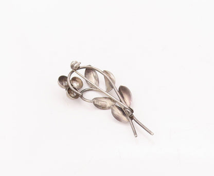 925 Sterling Silver Vintage Brooch Pin DENMARK Floral Carved Beaded  BP10841