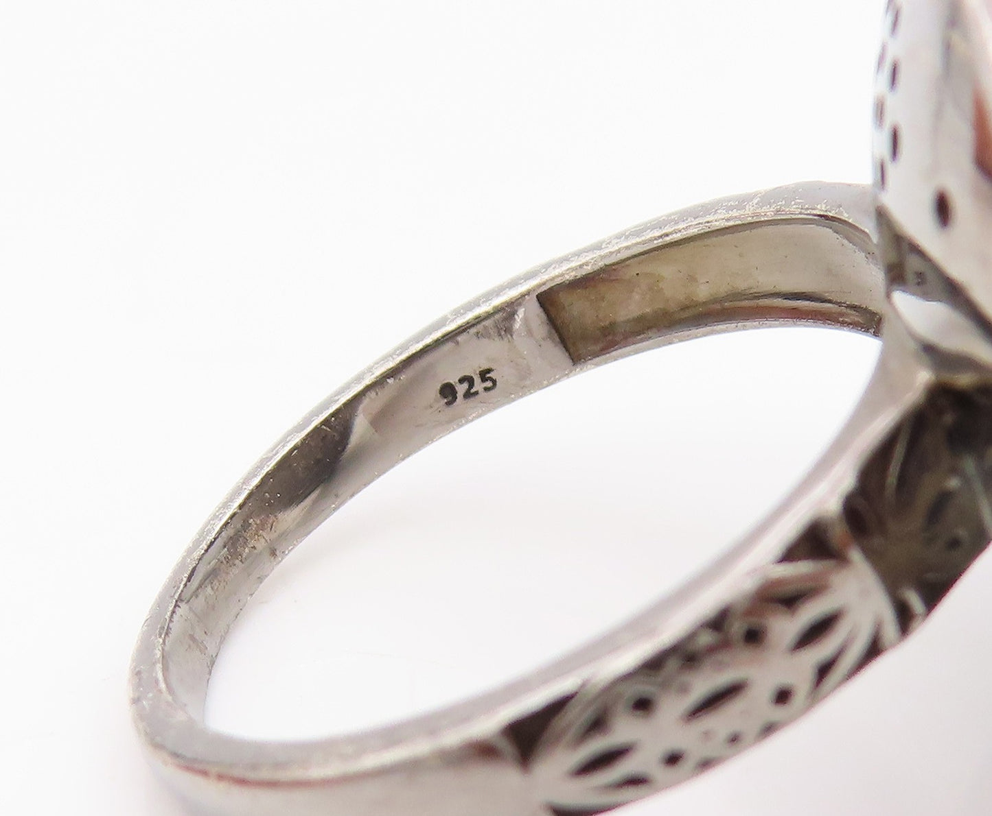 925 Sterling Silver Vintage Ring Real Diamonds Floral Lily Band  Sz 7.5  RG34234