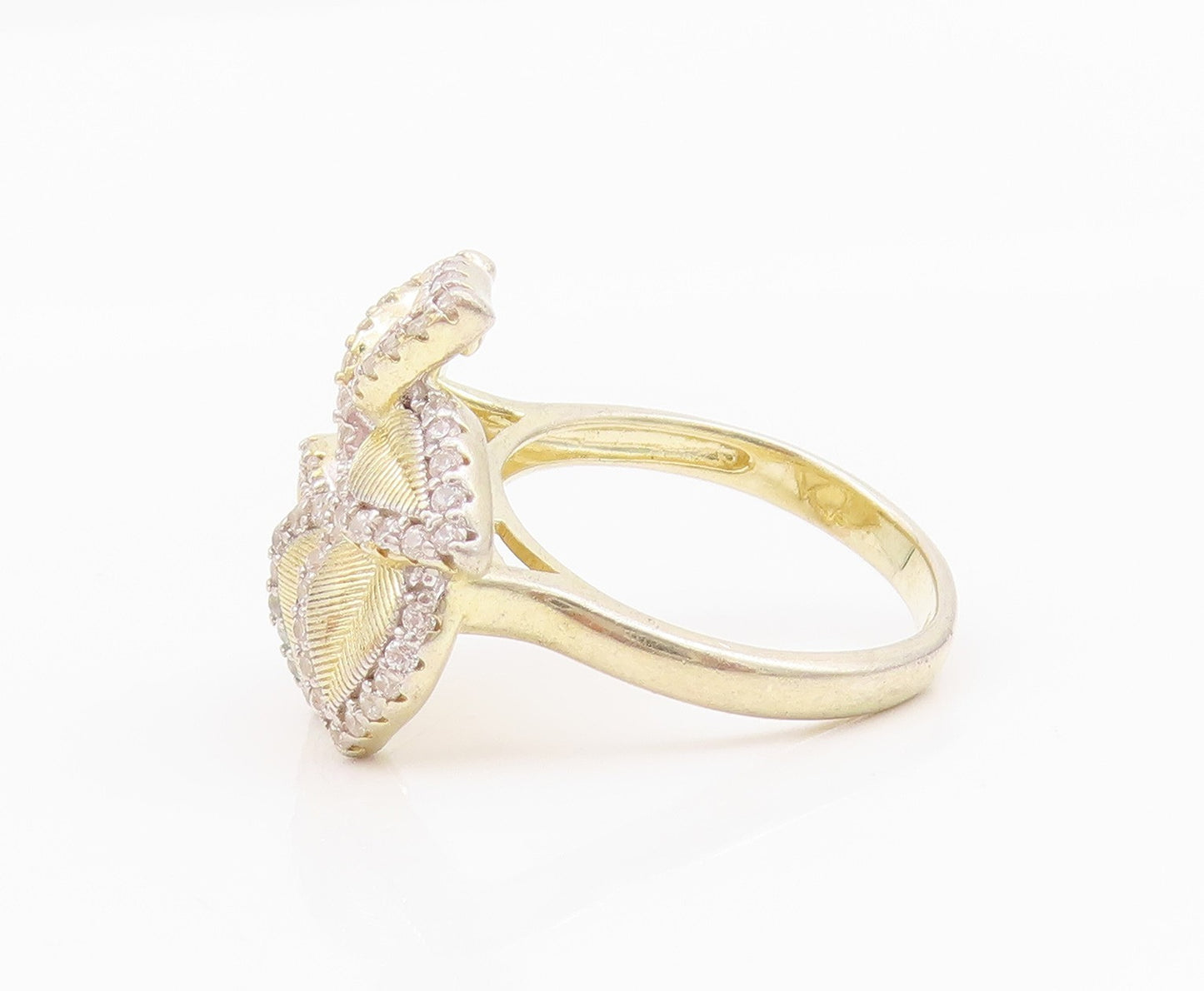 925 Sterling Silver Vintage Ring Gold Plated Cutout CZ Flower  Sz 6.5  RG33014