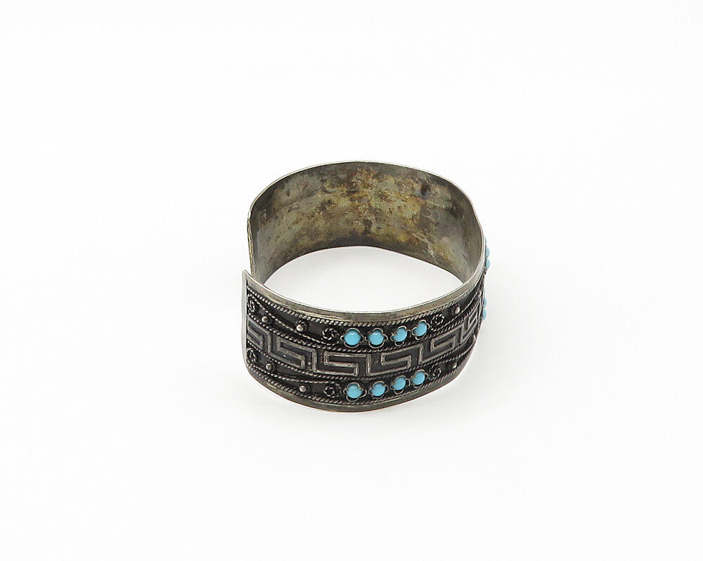 MIDDLE EAST 925 Sterling Silver Vintage Antique Turquoise Cuff Bracelet  BT6964