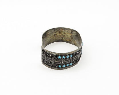 MIDDLE EAST 925 Sterling Silver Vintage Antique Turquoise Cuff Bracelet  BT6964