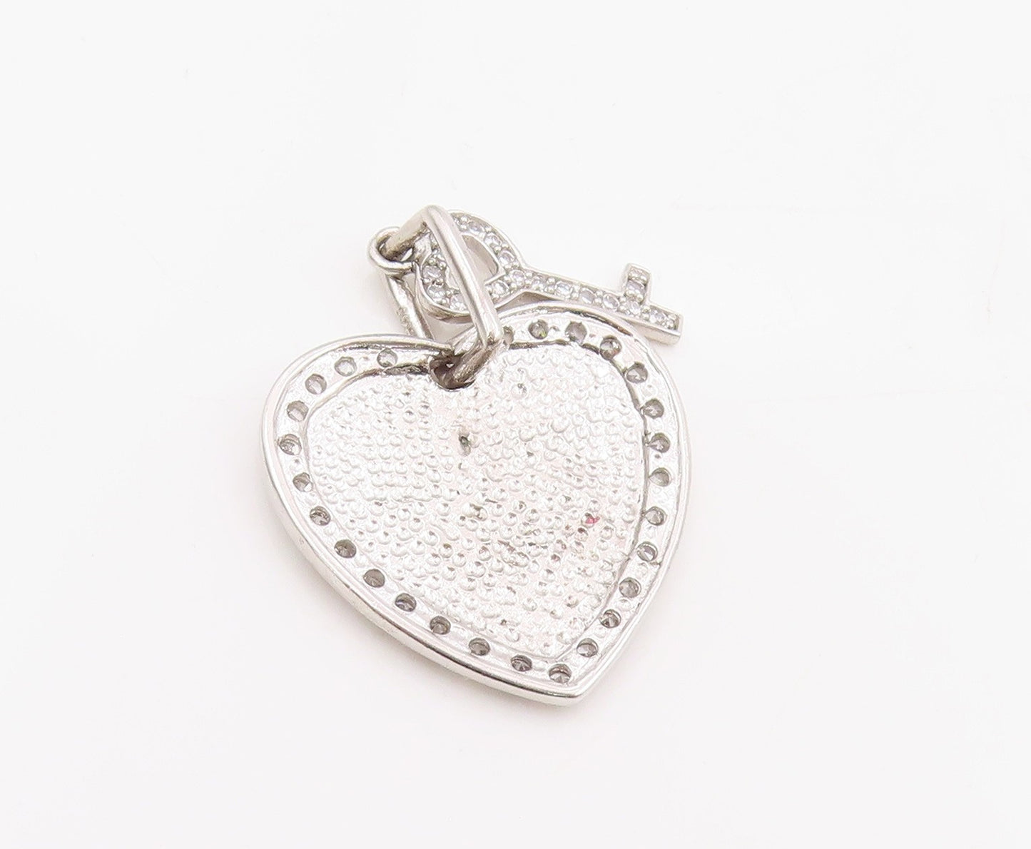 925 Sterling Silver Vintage Pendant Round CZ Engraved Key To Me Heart   PT25484