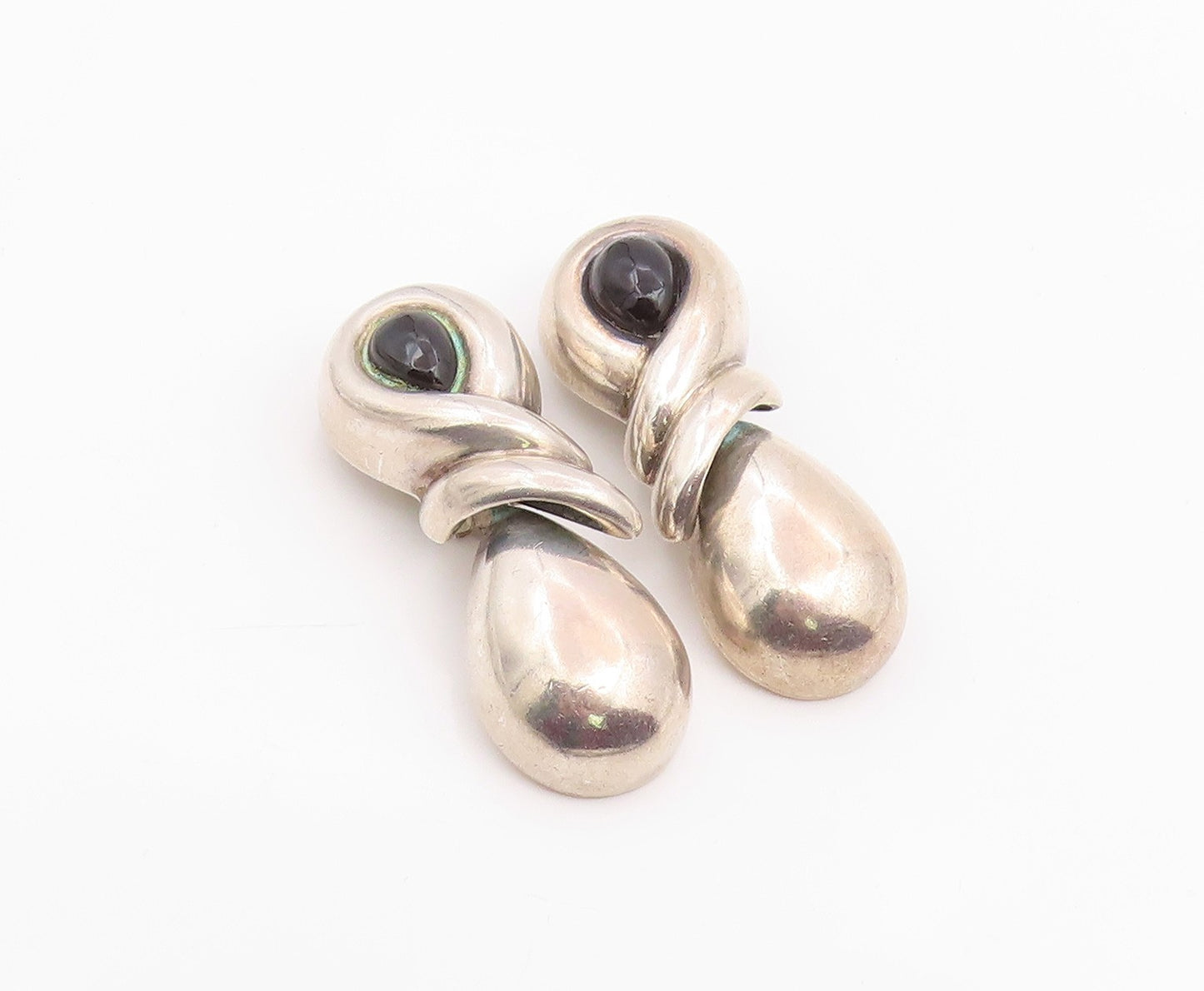 925 Sterling Silver Vintage Earrings ZINA Black Onyx Modernist Clip On  EG14254