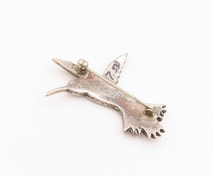 925 Sterling Silver Vintage Brooch Etched Larimar Eyed Humming Bird  BP11725