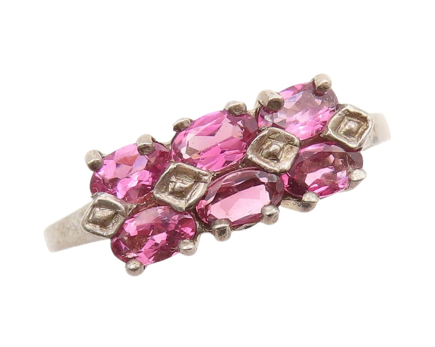925 Sterling Silver Vintage Ring Dark Tone Oval Pink CZ Inlay  Sz 10  RG31931