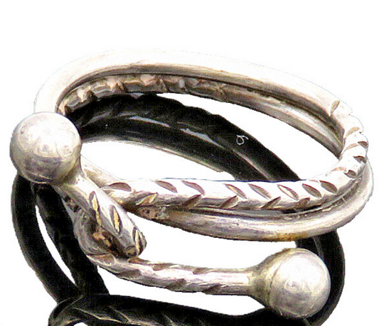 925 Sterling Silver  Vintage Etched Detail Bypass Style Band Ring Sz 6 RG20313