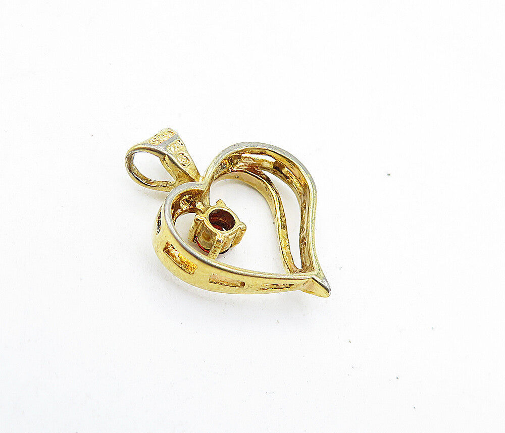 ROSS SIMON 925 Silver  Red Topaz Gold Plated Open Love Heart Pendant  PT3397