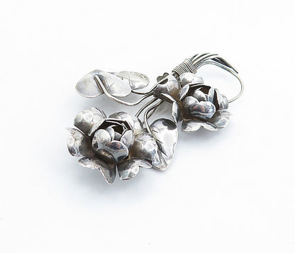925 Sterling Silver  Vintage Sculpted Wire Wrapped Flowers Brooch Pin  BP2065