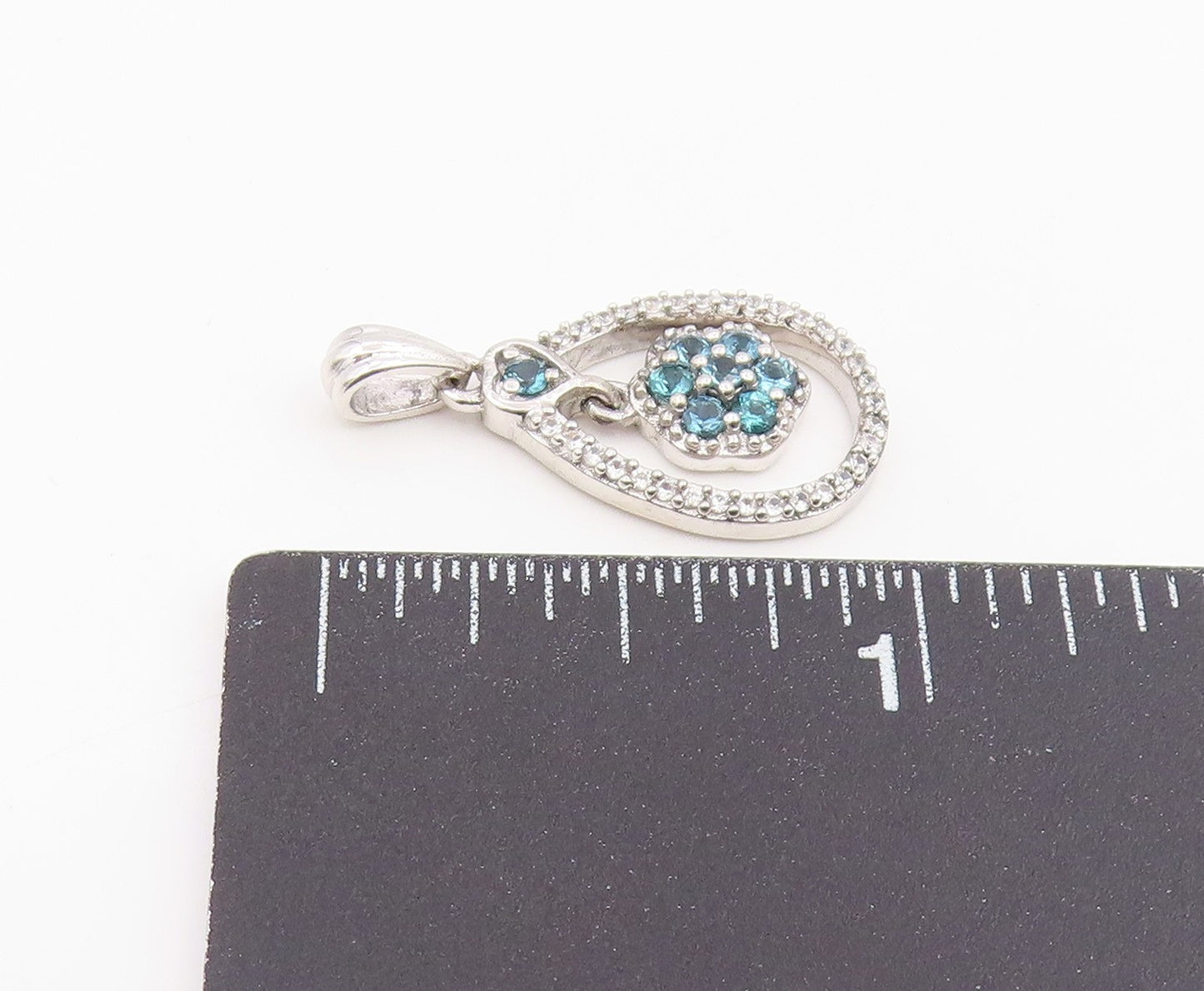 925 Sterling Silver Vintage Pendant Real 1/4 ct Diamonds Floral Charm  PT25979