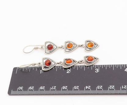 925 Sterling Silver Vintage Earrings Cabochon Amber Geometric Dangles  EG13876