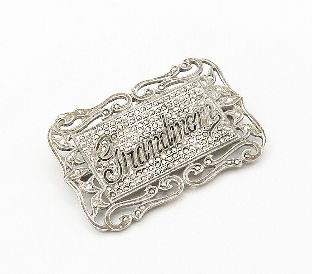 925 Sterling Silver  Vintage Sparkling Grandmom Swirl Brooch Pin  BP6272