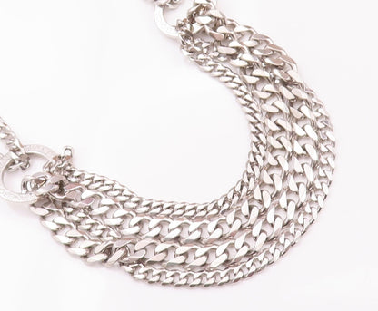 925 Sterling Silver Vintage Necklace PIANEGONDA Curb Chains Ring Links  NE4257