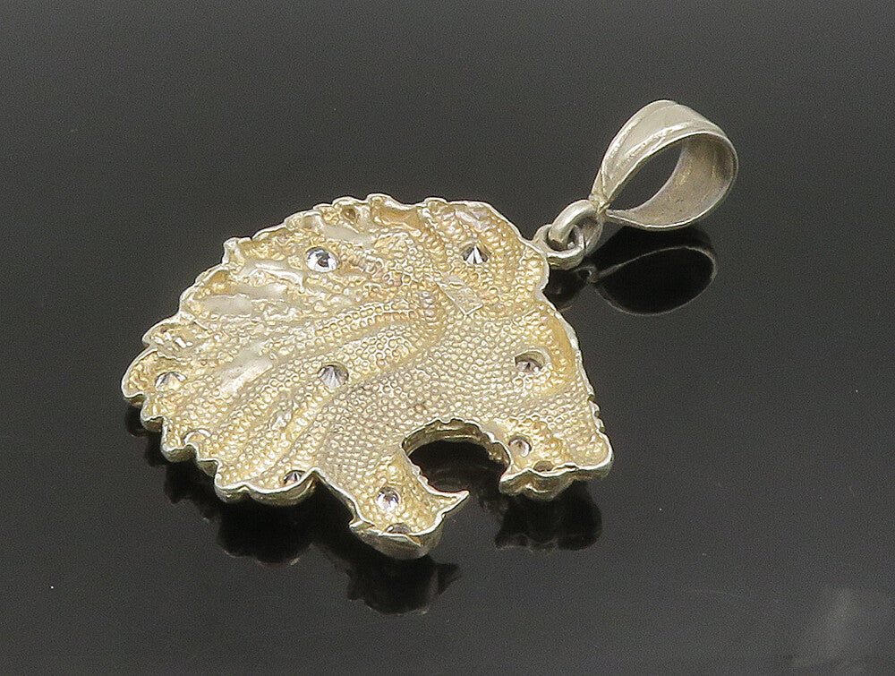 925 Silver  Vintage Carved Roaring Lion Head Cubic Zirconia Pendant  PT20394