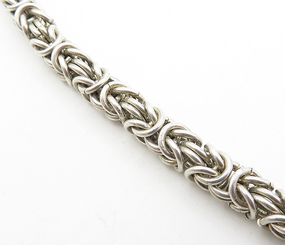 925 Sterling Silver Vintage Large Gemstone Byzantine Link Chain Necklace  NE1461