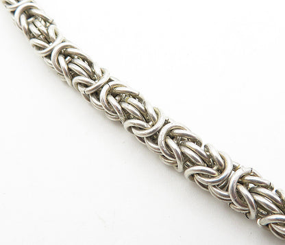 925 Sterling Silver Vintage Large Gemstone Byzantine Link Chain Necklace  NE1461