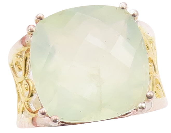 925 Sterling Silver Vintage Ring Gold Plated Carved Gemstone Sz 7  RG29347