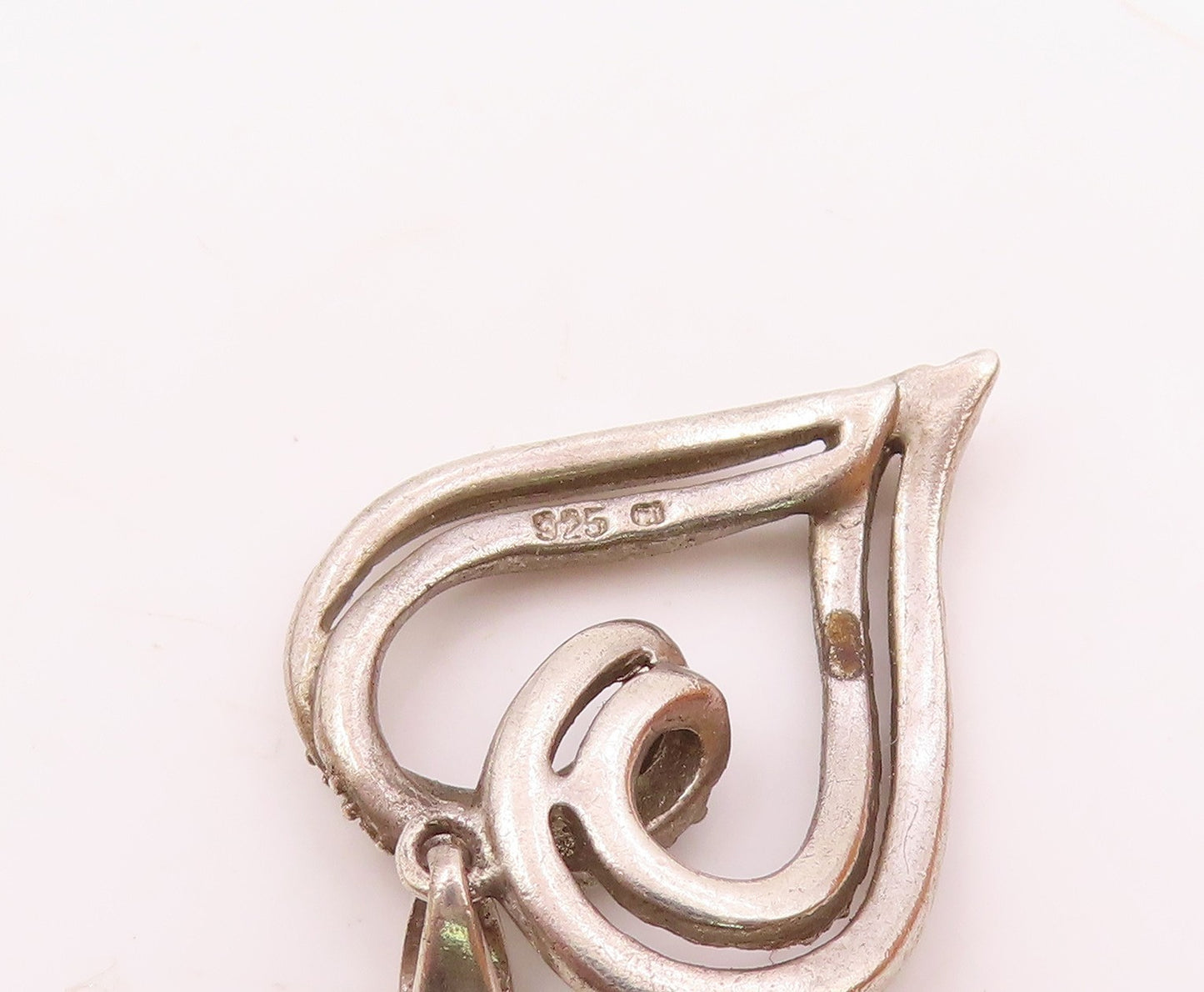 925 Sterling Silver  Vintage Genuine Diamonds Open Love Heart Pendant  PT17086