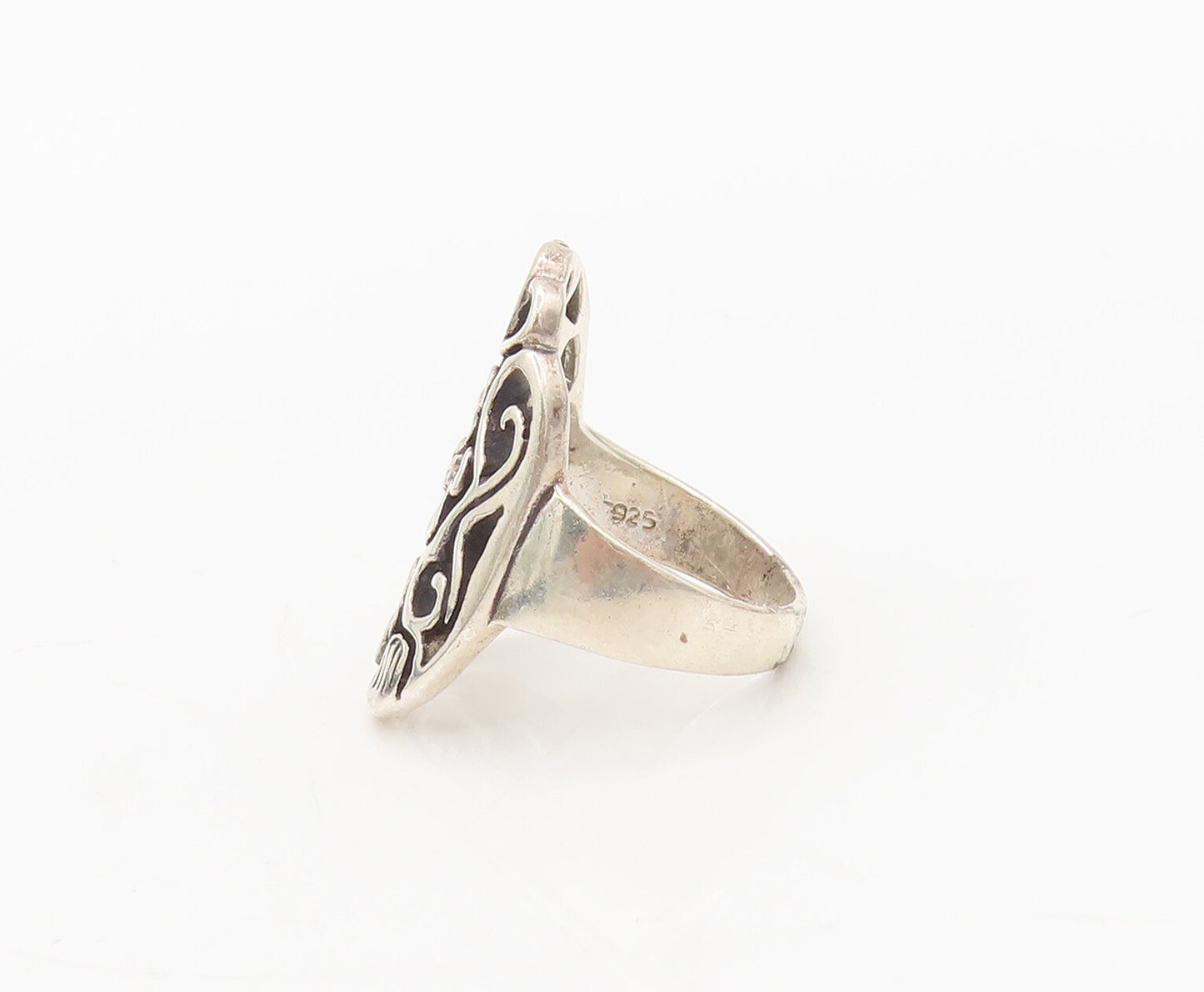 925 Sterling Silver Vintage Ring Swirly Carved Floral Solid Large Sz 8  RG27691