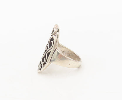 925 Sterling Silver Vintage Ring Swirly Carved Floral Solid Large Sz 8  RG27691